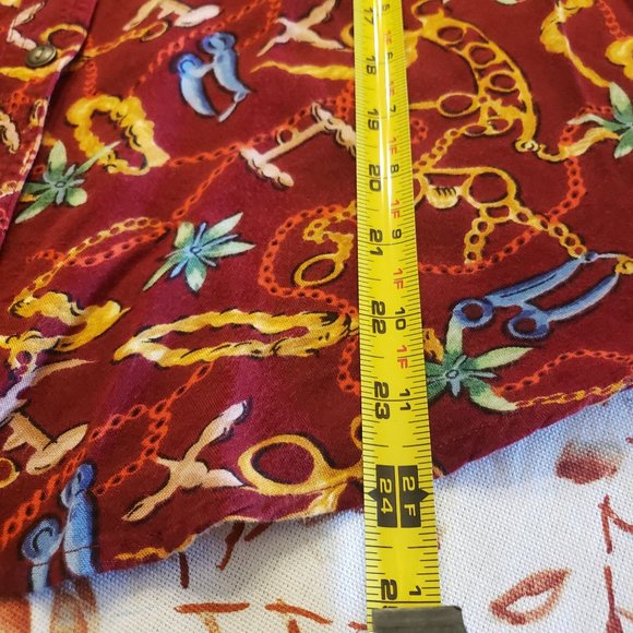JENNIFER MOORE PETITES SIZE SMALL LONG SLEEVE BUTTON DOWN JEWELS PRINT RED - Picture 7 of 13